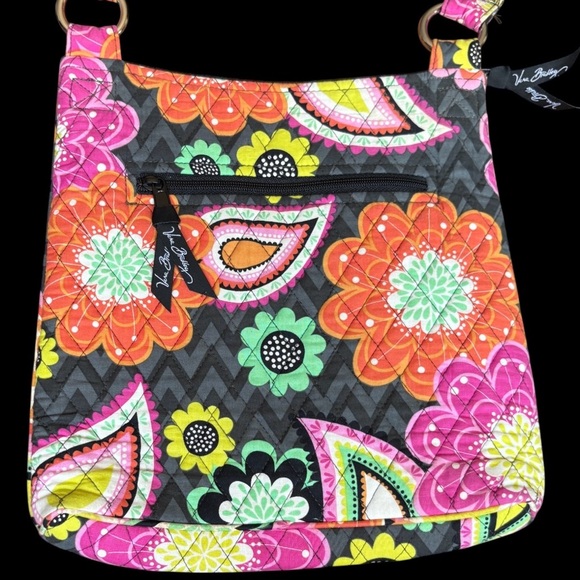 Vera Bradley Ziggy Zinnia Crossbody Purse Pink Orange Floral Chevron Retired - Picture 3 of 12